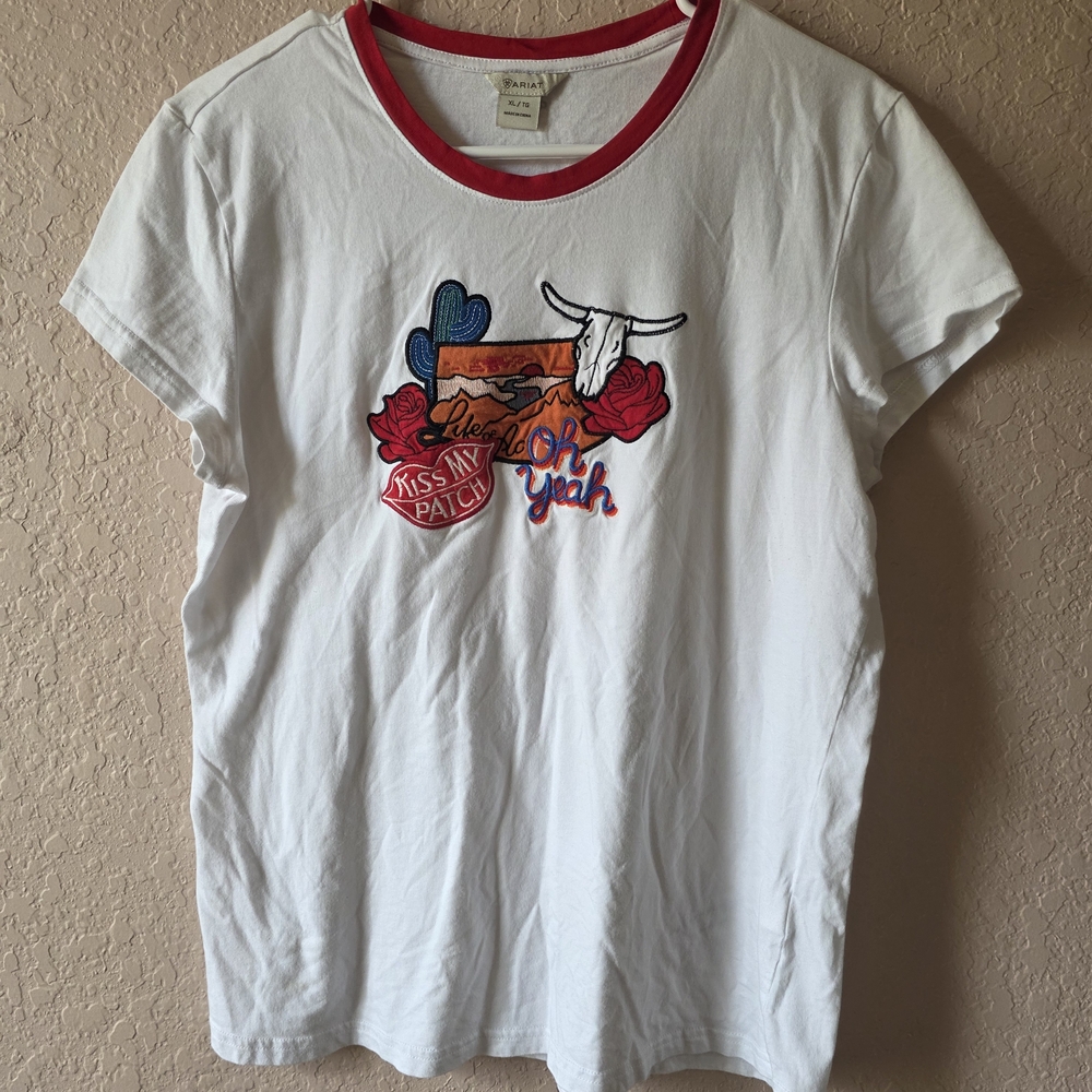 Ariat Womens XL Western Graphic Tee Kiss My Patch Embroidered Shirt